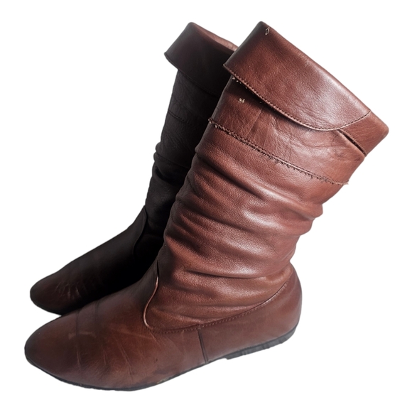 Dexter Slouch Fold Over Brown Leather Pull On Boots Women's Size 6.5N - Picture 2 of 10